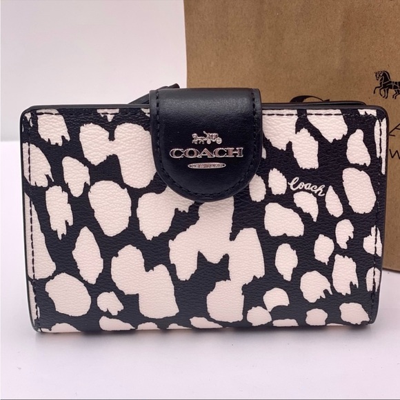 Coach Handbags - New Coach Black Chalk Animal Print
Medium Corner Zip Wallet